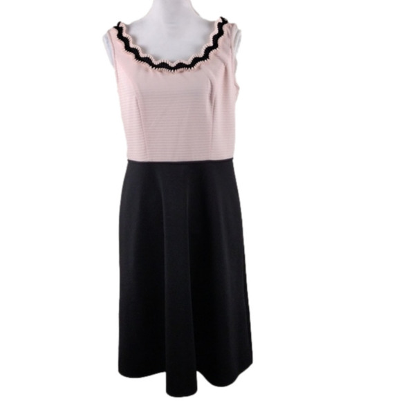 Maya Brooke Black Pink Scoop Neck Sleeveless Knee Length A-Line Sheath Dress - Picture 1 of 13